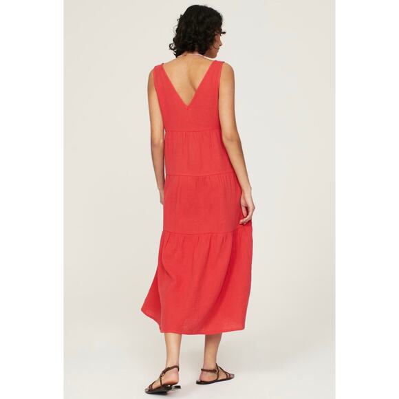 MARINE LAYER NWT Corinne Maxi Dress Sz XL Red Pockets Beach Coverup 100% Cotton - Picture 5 of 10